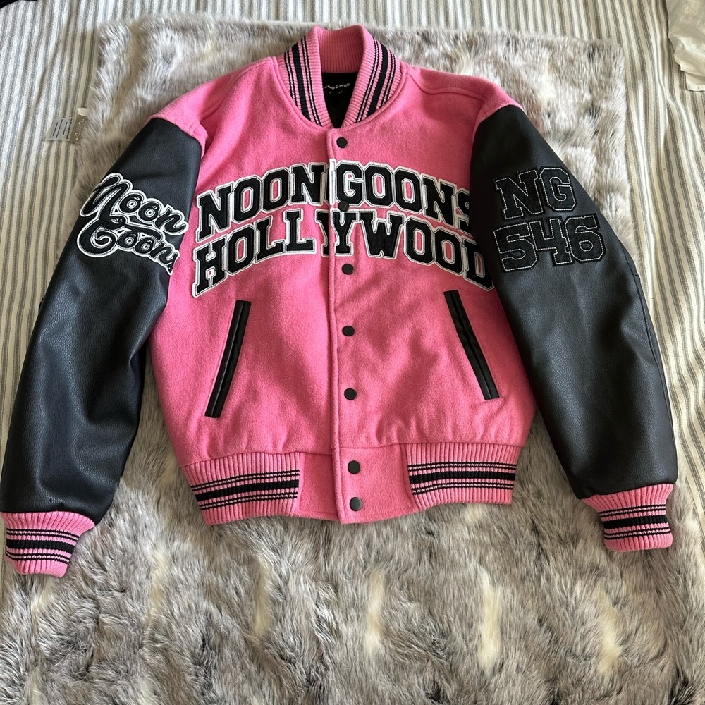 Noon Goons Varsity Jacket,  Pink and Black Vegan Leather sz small